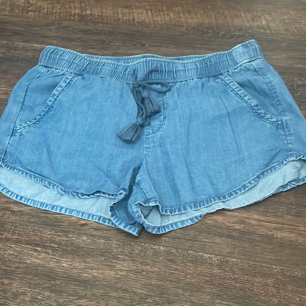 Fake denim shorts loft size small string tied Dark blue